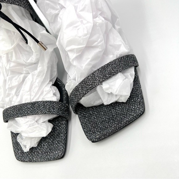 Nine West Size 6.5 Black Silver Sparkly Square Toe Dress Sandals Heels Shoes - Picture 5 of 11